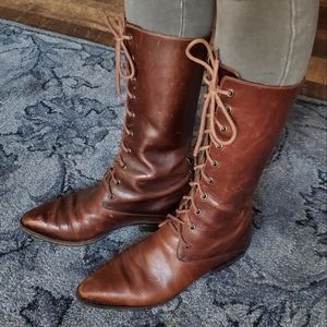 Cole Haan Country lace up riding distressed mid calf pointed boots